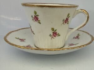 Antique Salisbury Teacup & Saucer Floral Rose Gold Trim Bone China England